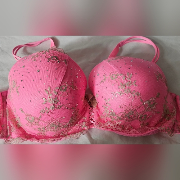 Victoria’s Secret Rare Padded Demi Vintage Pink Gold Lace Push Up Bra 38C RGUC - Picture 3 of 7